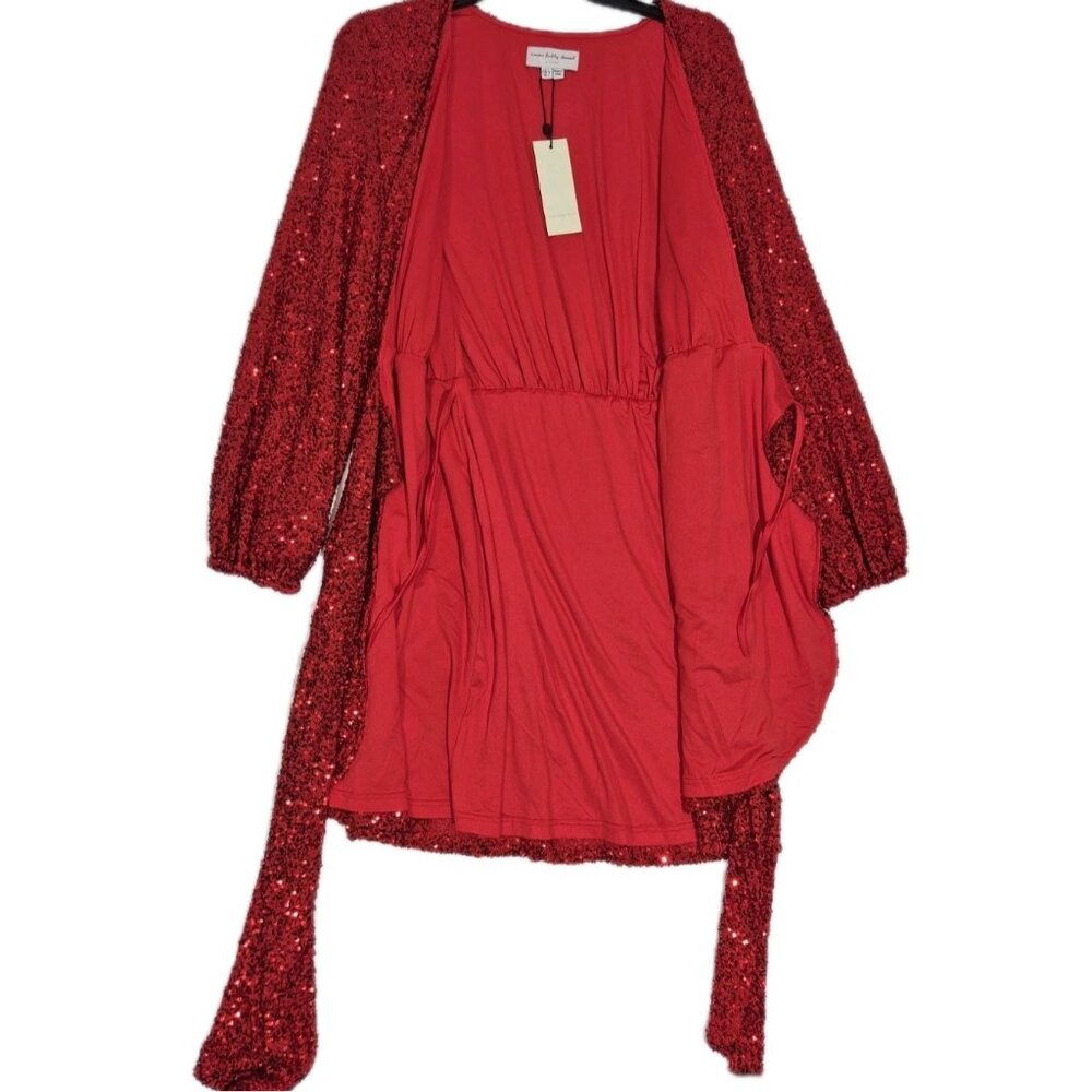Never Fully Dressed Women's Dress Size 2 Red Sequin Mini Wrap Dress (06) - Picture 3 of 12